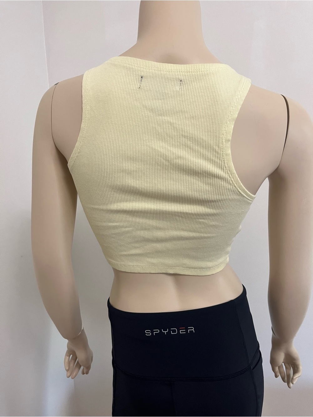Essentials Pale Yellow Ribbed Henley Crop Tank - Picture 2 of 3